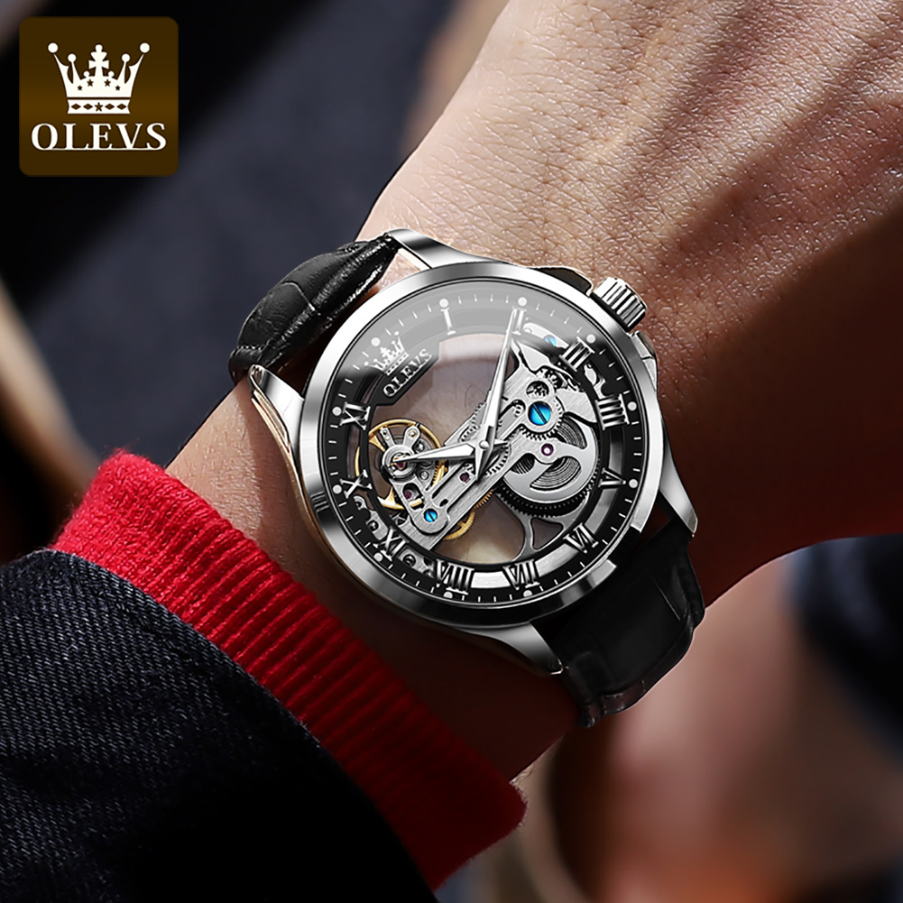 OLEVS 남성용 6661 오토매틱 시계, 할로우 투명 - Rolex Watch Daytona 리뷰 및 가격