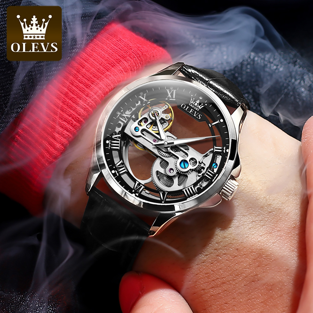 OLEVS 남성용 6661 오토매틱 시계, 할로우 투명 - Rolex Watch Daytona 리뷰 및 가격